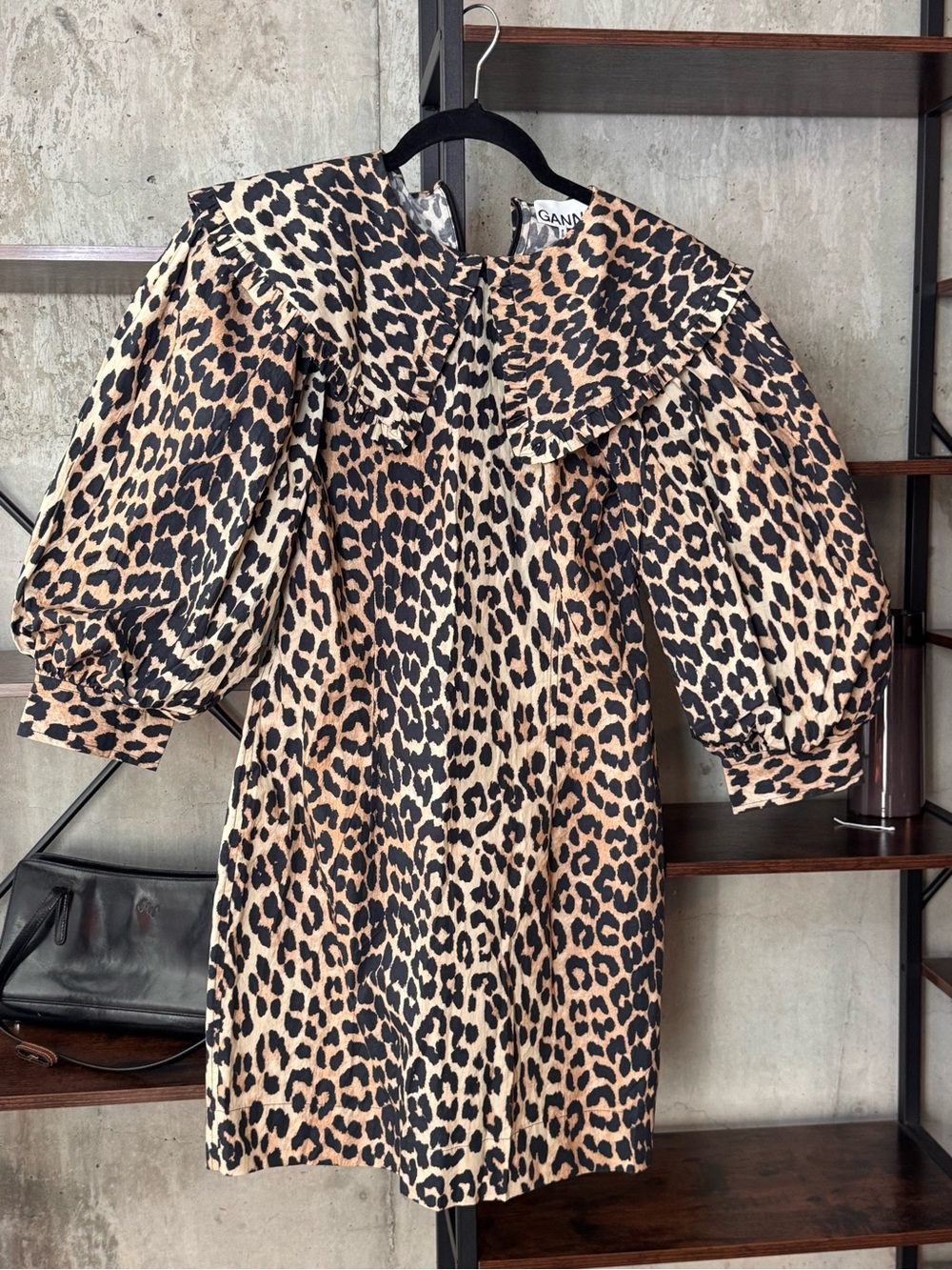 Ganni Leopard Print Puff Sleeve Dress - NWOT